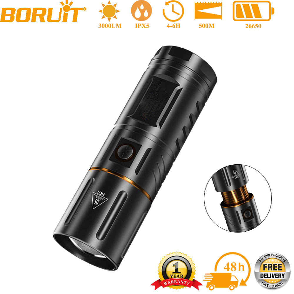 Outdoor Hunting And Fishing - BORUiT Ultra Bright 3000LM LED Flashlight
